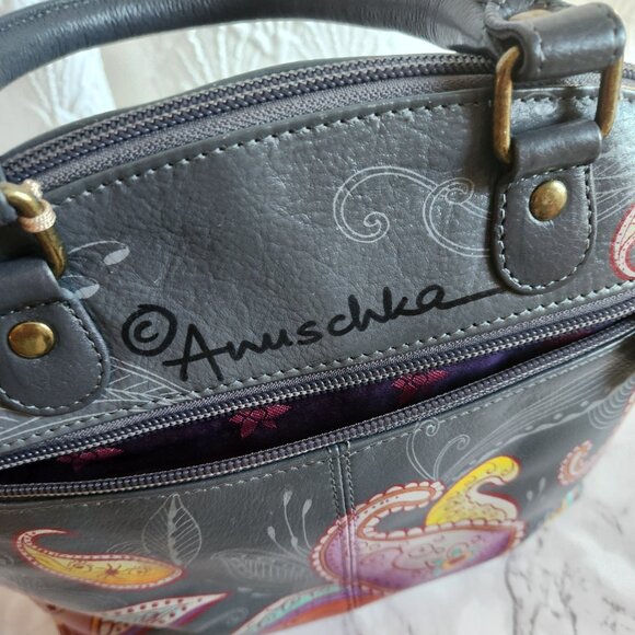 ANUSCHKA SUNSET PAISLEY HAND PAINTED LEATHER HANDBAG WITH CROSSBODY STRAP NEW - Picture 6 of 14
